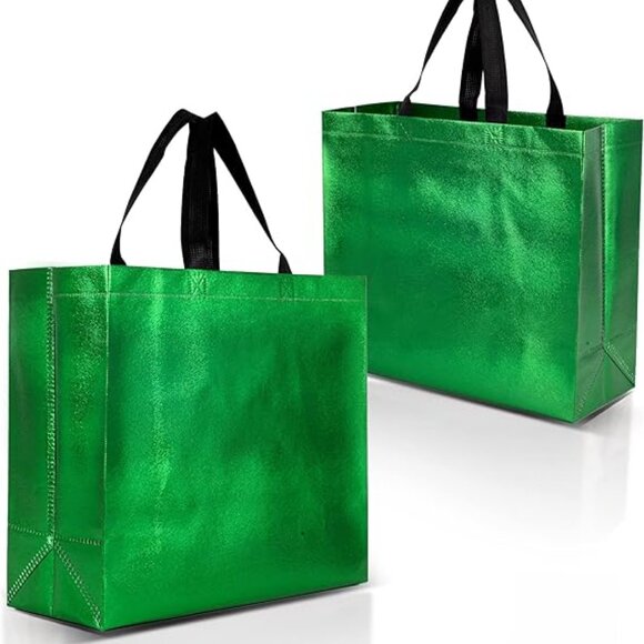 Green Gift Bags Large Size –Set of 12 Shiny Green Reusable Gift Bags With Handle - Picture 1 of 4